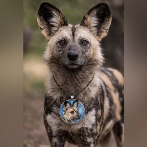 African Painted Dog Pendant Handpainted 40mm Wild Dog Painted Wolf art
